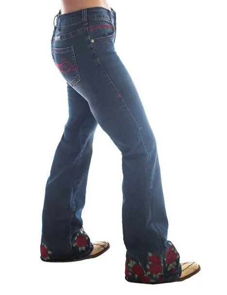 Vintage Women's Fashion Cowgirl Tuff Womens Roses Are Red Medium Wash Cotton Blend Jeans