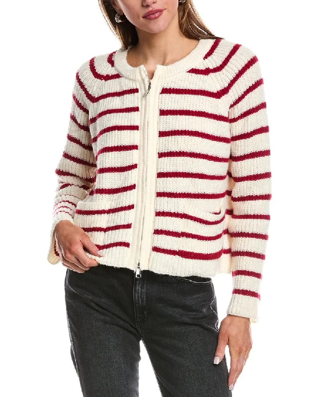 Women's Evening Wear Attire REVERIEE Striped Zip Cardigan