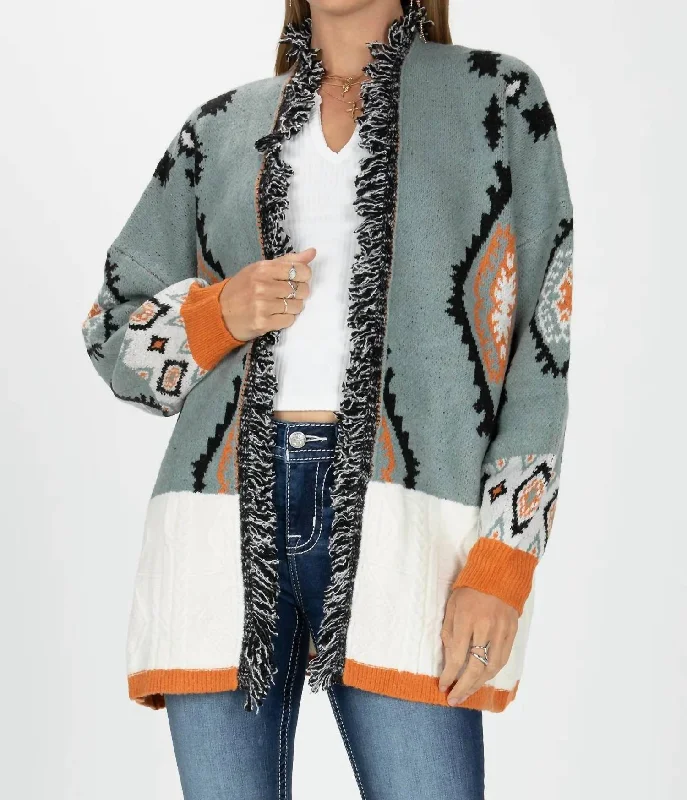 Clearance Sale Online Oversized Aztec Cardi In Jade Green