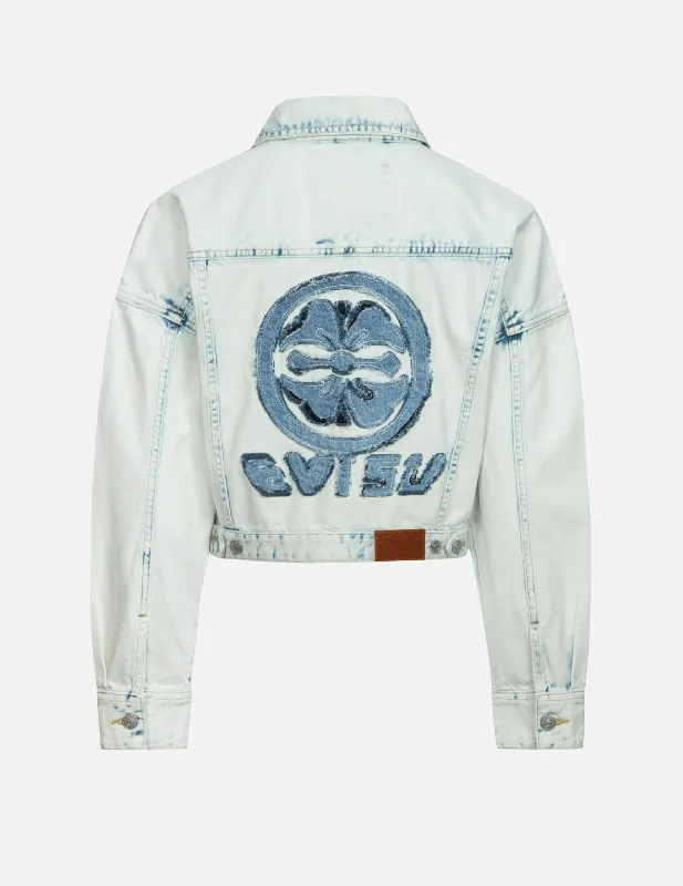 Online Clothing Stores Kamon and Logo Appliqué Fashion Fit Denim Jacket