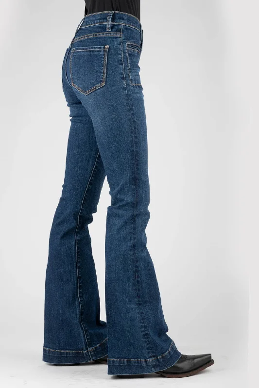 Affordable Online Boutique Stetson Womens 921 Plain Back Flare Blue Cotton Blend Jeans