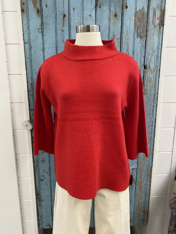 Women's Seasonal Wardrobe Clothing Mock Bell Sleeve Sweater In Red