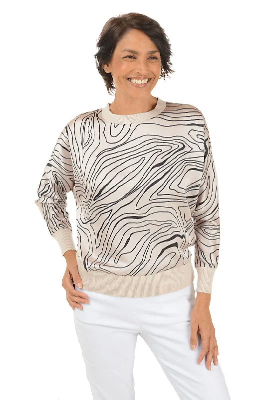 Contemporary Women's Clothing Marbled Stripes Silky Front Sweater